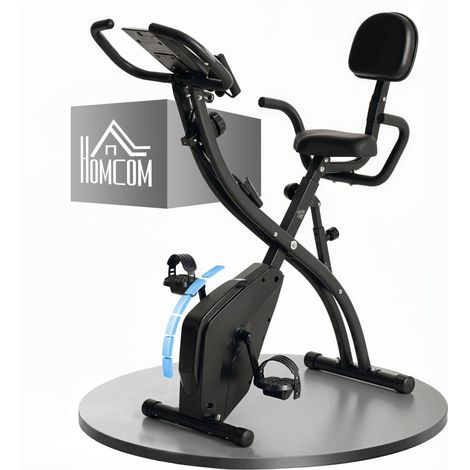 Vélo d'appartement pliable 2 en 1, résistance magnétique réglable sur 8 niveaux, silencieux, avec capteur de fréquence cardiaque, brassards, écran LCD et volant d'inertie de 2,5 kg, noir. (1/5)