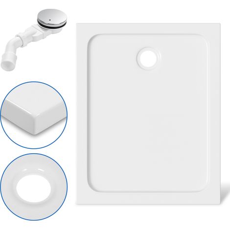Randaco Receveur de douche extra-plat 100 x 80 cm rectangulaire blanc avec évacuation Ø 90 mm noire (1/5)