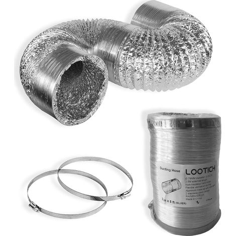 1 Conduit Flexible Aluminium 79mm Longueur 2,5m Ventilation Salle De Bain Cuisine Sèche-linge Avec 2 Colliers