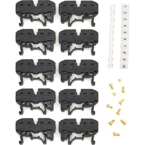 Kit de 10 connecteurs universels PCT-211 rail type noir pour fils 1128AWG, bornier à trou (1/5)