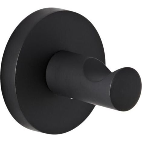 Milano Nero Round Wall Mounted Bathroom Single Robe Hook - Black (1/5)
