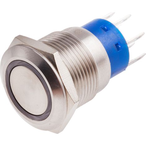 Bouton-poussoir, Momentané lumineux, LED Rouge, 5 A, Argent, Montage panneau 24V ( Prix pour 1 ) (1/2)