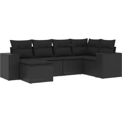 Set de sofás de jardín 6 piezas y cojines ratán sintético negro vidaXL (1/5)