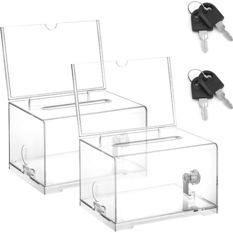 Boîte de Dons en Acrylique, Urne Électorale Transparente avec Serrure à Clé, Boîte à Dons Verrouillable en Acrylique avec Tableau D'insertion, pour Cartes de Visite, Votes (Blanc, 2 Pièces) (1/5)