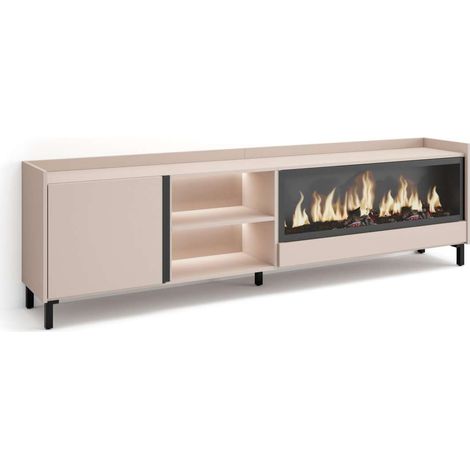 Mueble TV Tolox-01 de 212x61x35 cm con chimenea eléctrica y luces LED, diseño industrial, color beige (1/4)