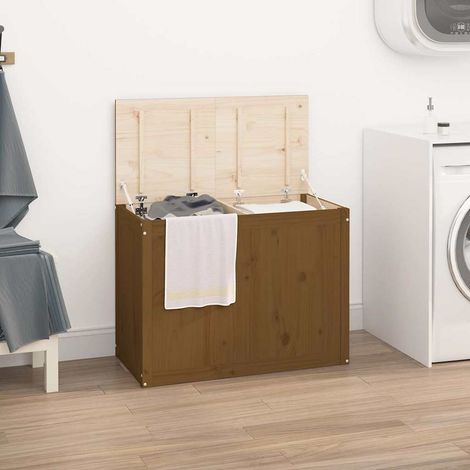 Boîte à linge-Coffre de rangement-Stockage Rangement Marron miel 88,5x44x66 cm Bois massif de pin 698731 (1/5)