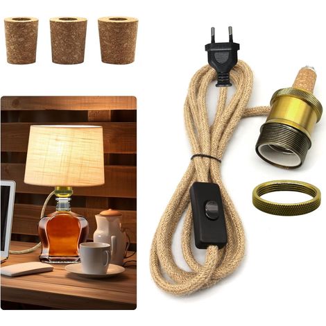1 Kit Lampe Bouteille,Douille E27 Laiton,Câble 240cm,Interrupteur,Bouchons Liège,DIY Maison