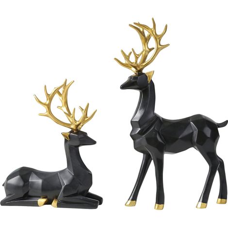Statuette Cerf - Résine Polyuréthane - Décoration Noël Salon Armoire Télévision Étagère - 2 Pièces (1/5)