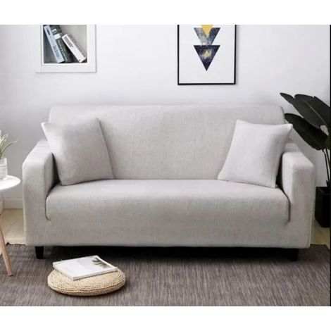 Housse de Canapé 4 Places Imprimé Extensible Avec Accoudoirs Pour Longueur de 235-300 cm Gris Clair (1/5)