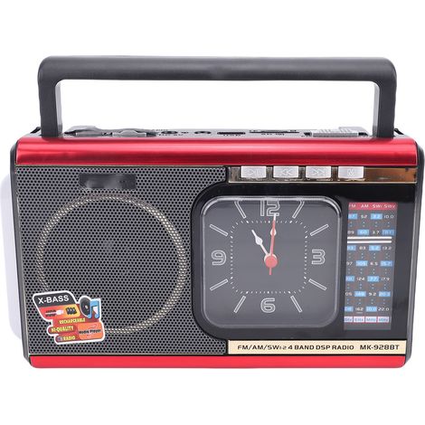 Radio Bluetooth multifonctionnelle portable AM/FM/SW avec horloge et lampe torche, rouge, prise AU 220 V (1/5)