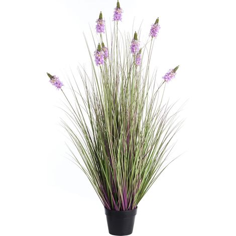 Pianta artificiale in vaso ornamento decorativo in plastica con vaso nero e fiori viola 120 cm Lavendarium (1/5)