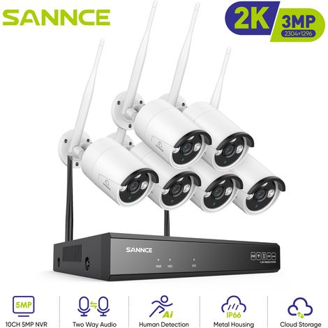 SANNCE Kit Videosorveglianza WiFi 8CH con 6 Wireless Telecamera IP 3MP Intelligenti Microfono Sistema di Sorveglianza Eseterno,0TB (1/5)