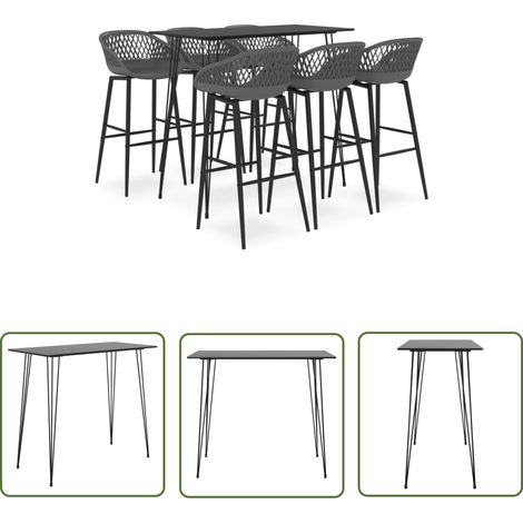 The Living Store Ensemble de bar 7 pcs Noir et gris - Ensemble De Bar - Meuble De Salle À Manger - Table De Bar - Tabouret De Bar - Mobilier Moderne (1/5)