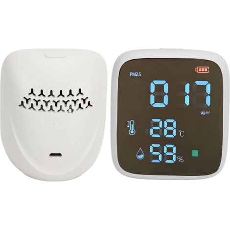 PM2.5-Raumluftqualitätsmonitor, tragbarer Mini-Smart-Sensor, Temperatur- und Feuchtigkeitsmesser mit eingebautem Alarm,