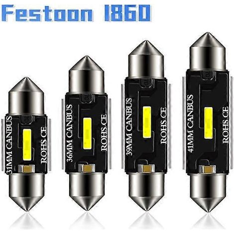 Lot de 2 plafonniers LED 31 mm, 36 mm, 39 mm et 41 mm, type navette, pour l'intérieur de voiture (ampoules CSP 1860 C5W 12 V), éclairage de lecture pour hayon de véhicule. (1/5)