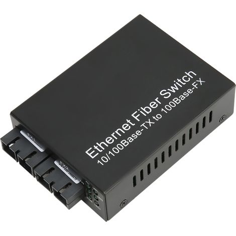 Convertisseur Fibre Optique Monomode 100Mbps SC 1310nm, Port RJ45 100-240V, Portée 25km, Alimentation UE (1/5)
