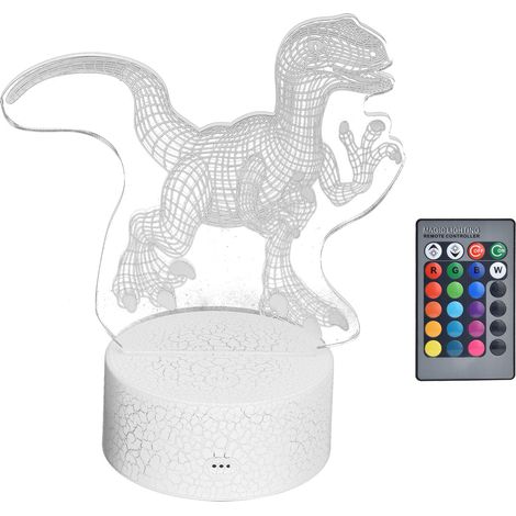 Veilleuse 3D Dinosaure, 16 couleurs, 4 modes, RGB, intensité variable, commande tactile, avec télécommande (1/5)
