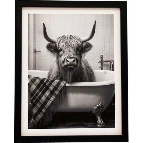 Tableau décoratif noir et blanc Cow bath 20 x 25 cm
