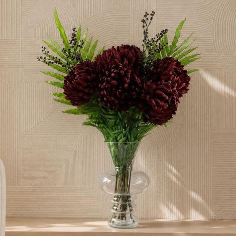 95cm Red Chrysanthemum Artificial Flowers Glass Bubble Vase Premium (1/5)