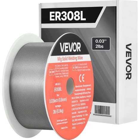 VEVOR Alambre de Soldadura MIG Sólido, ER308L, 0,8 mm, 0,9 kg, Acero Inoxidable, con Bajas Salpicaduras y Alta Capacidad de Alimentación, con Protección de Gas en Todas las Posiciones, ≥510 MPa (1/5)