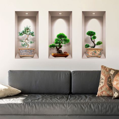 Stickers Muraux Bonsaïs Japonais Décoration Chambre Adulte Auto Adhésif - Sticker Mural 3D Cuisine - Décoration Bonsaïs Japonais Intérieur 60 x 90 cm (1/5)