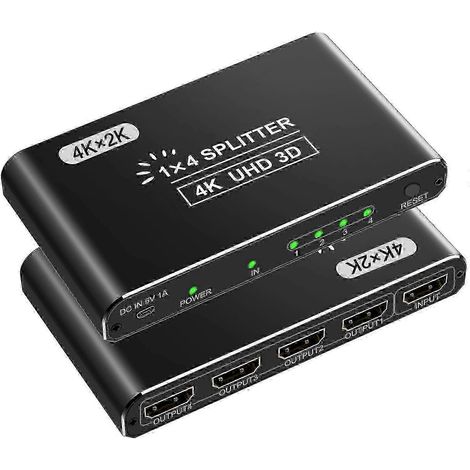 Répartiteur HDMI 4K 2026 avec 1 entrée et 4 sorties pour affichage multi-écrans Ultra HD, compatible avec les doubles moniteurs, PS4, Fire Stick et téléviseurs HD. (1/5)