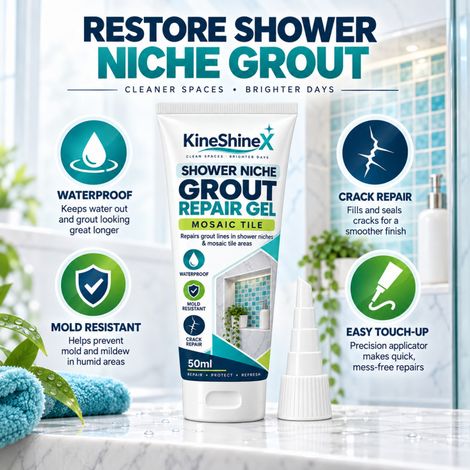 KineShineX Shower Niche Mosaic Tile Grout, Bathroom Tile Grout Repair and Repair Paste, Waterproof, Mildew-proof, and Crack-resistant (1/4)