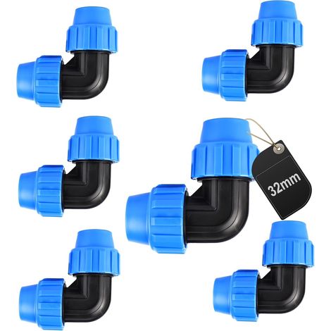 Lot de 6 raccords en polypropylène - Polyéthylène - 32 mm - Raccord coudé 90° - Bleu (1/5)