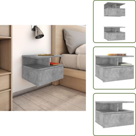 The Living Store Mesita de noche flotante 2 uds madera gris hormigón 40x31x27 cm - Mesita de noche flotante