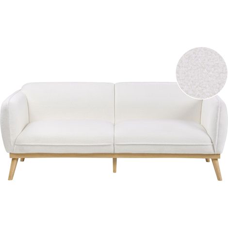 3 Seater Sofa White Boucle Wooden Tapered Legs Couch for Three LJUNG (1/5)