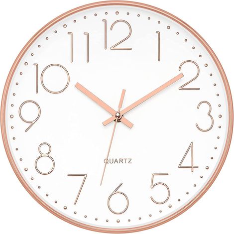 (Roségoldene) Moderne Wanduhr, große, 30 cm große, geräuschlose, runde Dekorationsuhr für Schlafzimmer, Wohnzimmer, Küche, Zuhause, Büro (1/5)