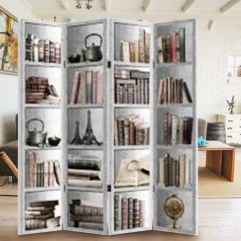 Paravento Separe 4 Pannelli Con Stampa Fronte Retro Libreria Divisorio 180x160cm (1/5)