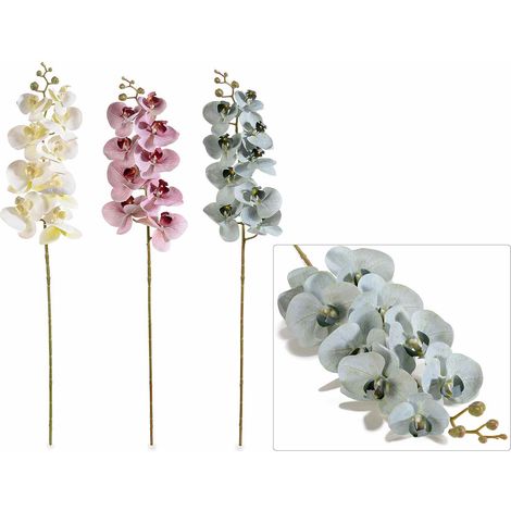 Branches d'orchidée artificielle en tissu, lot de 6, H. 38 cm (95 cm avec tige)