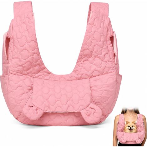 Sac de transport mains libres pour chien jusqu'à 10 kg, poche avant ajustable pour petits chiens, idéal pour les promenades et les activités de plein air, couleur rose (1/5)