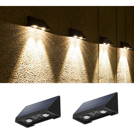 Aplique solar de pared exterior de 2 piezas, Luz para valla con lente LED, Impermeable IPX4, Tres LED, Diseño con lente LED, vallas, Color negro (1/5)