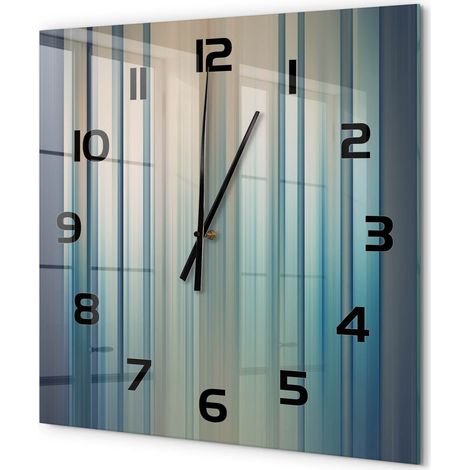 Grande Horloge Murale Carrée Silencieuse Sans Tic-Tac Verre Trempé Design Moderne Rayures bleues 60x60 cm (1/5)