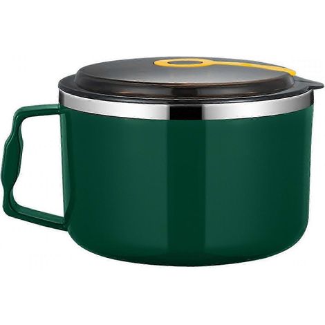 Bols à nouilles instantanées avec couvercle et poignée, bols à céréales en acier inoxydable, bols à ramen, bols à soupe, tasses à soupe-Green (1/5)