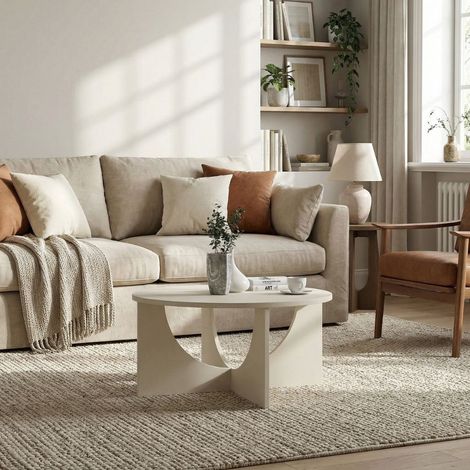 Tavolino da Salotto Lemmar Rotondo Cashmere con Base a Croce e Intagli ad Arco