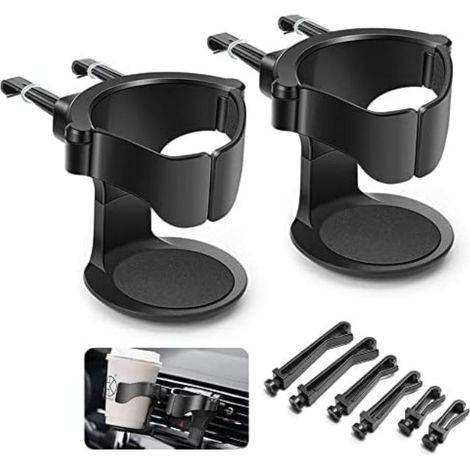 Porte Gobelet Voiture, 2PCS Support Gobelet Voiture, Porte-gobelet de Voiture Réglable, pour Grille d'Aération de Voitures, Camions, Camping-Cars(Noir) (1/5)