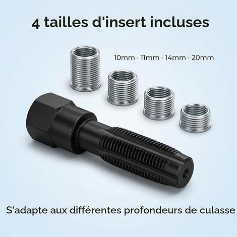 Kit Réparation Filetage Bougie M14x1.25 avec Taraud et Inserts (1/4)