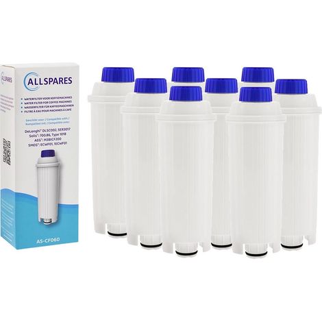 Filtro de agua AllSpares (8 unidades) apto para cafeteras de la serie ECAM, filtro de repuesto para Delonghi DLSC002 / SER3017 (1/5)