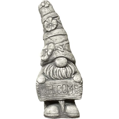 Figura de enano de hormigón - Escultura de jardín de hormigón con la inscripción «Bienvenido» (1/5)
