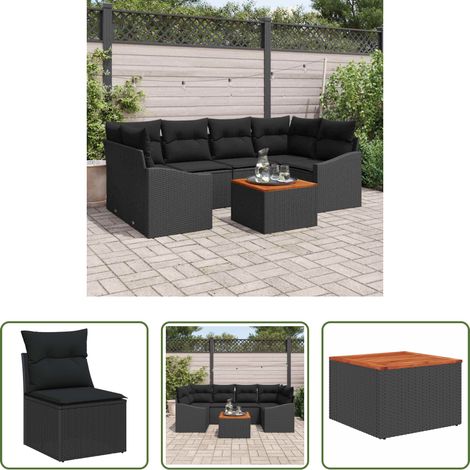 Gartentisch -  Gartensofa-set mit Kissen 7 pcs Schwarz Poly-Rattan (1/5)