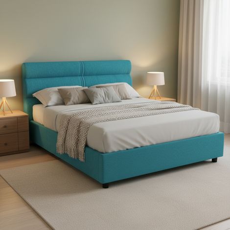 Cama Plaza y Media Briona, Desenfundable, con Almacenaje Hecha en Italia, Medida Colchón 120x200 cm, Azul (1/5)