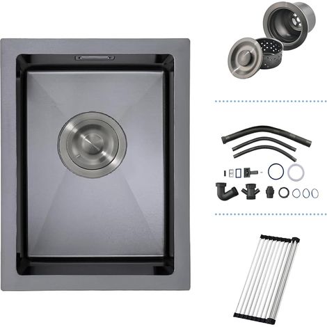 Petit Évier Cuisine Sous-Comptoir 35 x 45, Inox Cal. 16, Noir, Bar, RV, 16G (1/5)