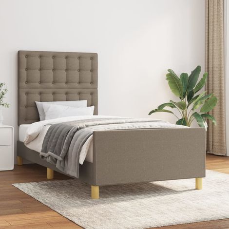 Lit simple pour adulte avec tête de lit - Cadre de lit Taupe 80x200 cm Tissu BV936206 - BonneVie (1/5)
