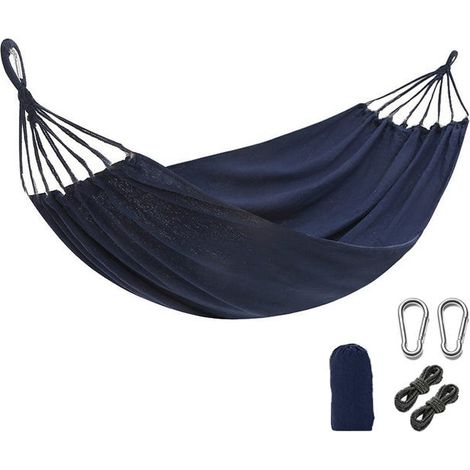 Hängematte 190 x 80 cm, maximale Belastung 300 kg, Outdoor-Schaukelhängematte mit Tragetasche, Seil und Karabiner, blau