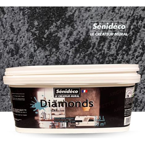 Peinture décorative sablée métallisée - DIAMONDS 2,5L pour 20m² coloris Pure Black (1/5)