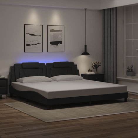 Bettgestell mit LED Schwarz 200x200 cm Kunstleder vidaXL727236 (1/5)