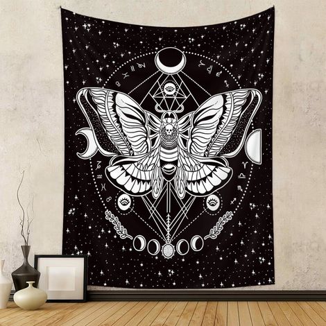 Tissu de fond pour tapisserie, tissu décoratif, tapisserie bohème, tapisserie papillon 100 x 150 cm (1/2)